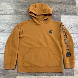 Carhartt Hoodie Brown Long Sleeve Spell Out Logo Sweatshirt Boys Large (14-16)